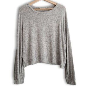CAUTION TO THE WIND Boxy Oversized Light Knit Crewneck Top Melange Gray Sz M